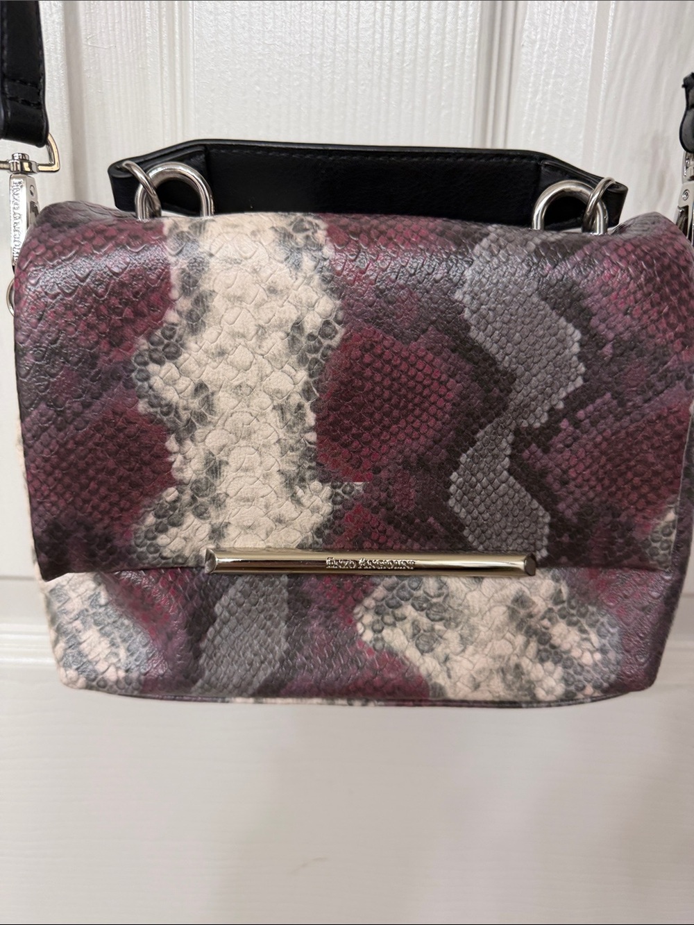 Enzo Angiolini Burgundy, Gray and Cream Snake-Print Crossbody